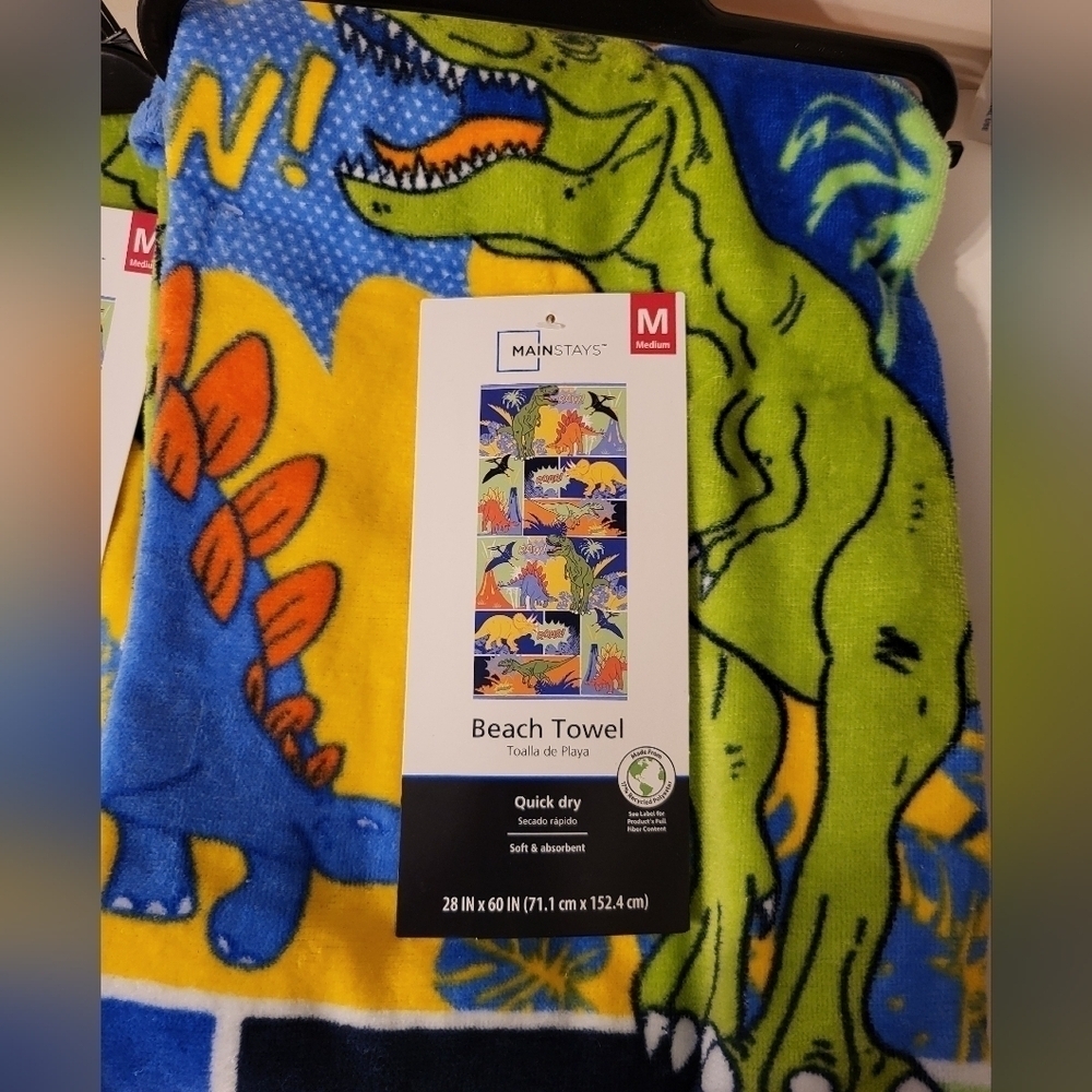 New Mainstays Dinosaur beach towels And Flip Flop  bundle of 2